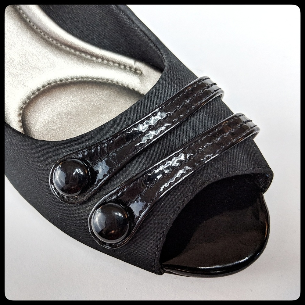 Coach and Four peep toe black heels pumps 9.5